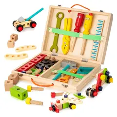 GENERICO - Juego Didactico Kit Maleta De Herramientas De Madera 34 Pcs Para Niños