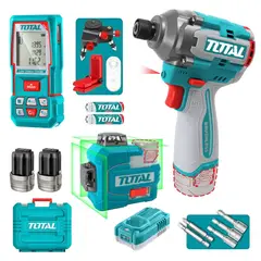 TOTAL TOOLS - Nivel laser 12 lineas + atornillador de impacto y medidor laser Total