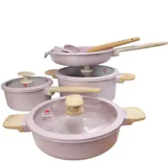 GENERICO - Juego de Ollas de Cerámica Rosado con Textura 9 Piezas