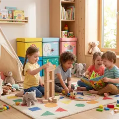 GENERICO - Caja Puff Organizador con Tapa de Juguetes para Niños  CELESTE