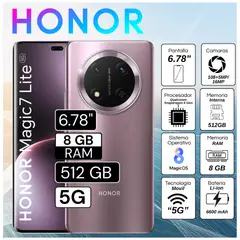 HONOR - Celular Honor Magic 7 Lite 5G 8GB RAM 512GB 6.78"  Pulg. MagicOS 8.0 - Morado Titanio