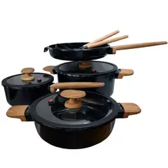 GENERICO - Juego de Ollas de Cerámica Negro con Textura 9 Piezas