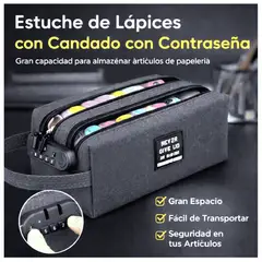 GENERICO - CARTUCHERA CLAVE SEGURIDAD NECESER CONTRASEÑA DOBLE CIERRE ESCOLAR COLEGIO VERANO GENIEKA
