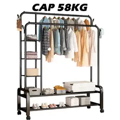 GENERICO - Perchero De Ropa Estante Zapatero 3 Niveles Con Ruedas Color Negro 58kg