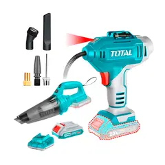 Total Tools - COMBO COMPRESOR AIRE MONOFÁSICA + ASPIRADORA 20V INALÁMBRICA TURQUESA