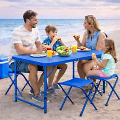 GENERICO - Mesa Pegable Portátil 4 Sillas Plegables Moderna Práctica Camping Piscina terraza  190368-2