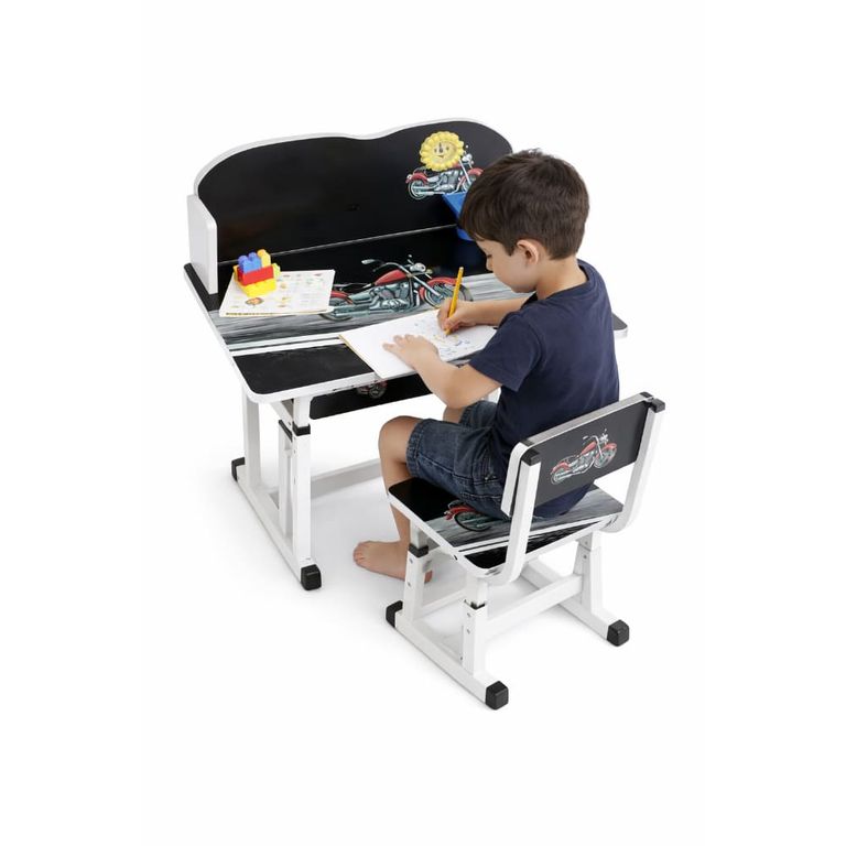 Mesa Escritorio Regulable Infantil Diseño Moto Carrera Silla Regulable Escolar JNW-1101-8