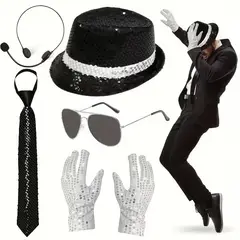 GENERICO - Set x 5 accesorios disfraz Michael Jackson talla estándar
