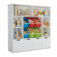 DIBA MUEBLES - Librero Infantil Organizador de Juguetes con Cestos Shula Blanco Armado -