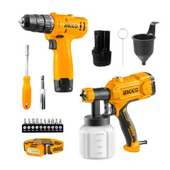 INGCO - Taladro Atornillador 20nm + Pistola Rociadora 450w Con Acces Naranja Claro 5060hz