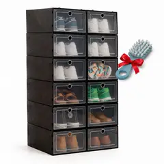 GENERICO - 12 Cajas De Zapatos Apilables Okaeri Zapatero Blanco - Negro