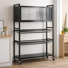 GENERICO - Estante Organizador Metálico Multifuncional con Ruedas Puerta Corrediza Canastillas Rejilla Cocina