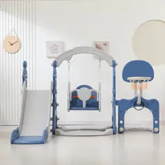 GENERICO - Juego 4 en 1 columpio, tobogán, futbol y básquet azul infantil