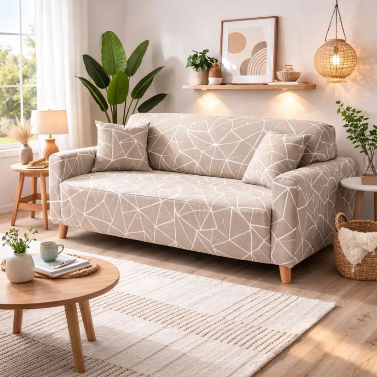 Funda de mueble 3-2-1 con 6 fundas de cojines Diseño Modern Lines Beige nude