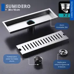 GENERICO - Sumidero Lineal Rectangular Acero Inoxidable SUS 304 10x30 cm Antiolor para Baño y Exteriores