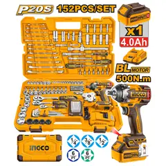 INGCO TOOLS - SET LLAVE DE IMPACTO BRUSHLESS INGCO 20V 500NM + 152 HERRAMIENTAS HKTHP31521