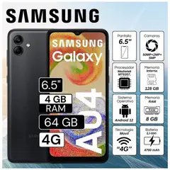 SAMSUNG - Celular Samsung Galaxy A04  6.5"  Pulg. 4GB RAM 64GB  Android 12 - Negro