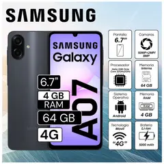 SAMSUNG - Celular Samsung Galaxy A07 4GB RAM 64GB 6.7"  Pulg. HD - Negro
