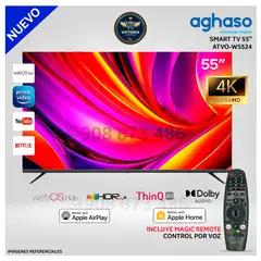 AGHASO - Televisor Smart TV 55 Pulg. ULTRA HD 4K con control de VOZ ATVO-W5524