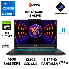 MSI - LAPTOP CYBORG 15 A13VE CORE I7 13620H 16GB RAM 512GB SSD 6GB RTX4050 15.6" FHD WIN 11 AMERICANA