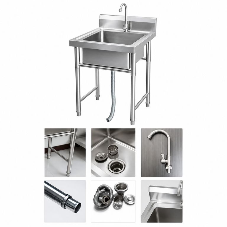 Lavadero Individual Griferia Acero Inoxidable Plateado