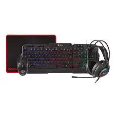 Teros - Kit Gamer 4 en 1 Teros TE-4063N: Teclado + Mouse + Audífonos + Pad Mouse USB Negro