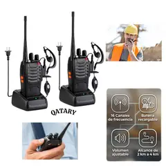 OEM - Pareja de Walkie Talkies 888S Alta Potencia - Radio Transceptor 16 Canales UHF Negro