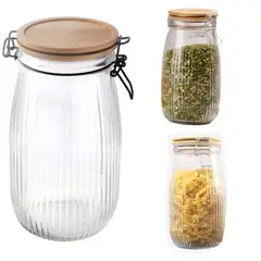 GENERICO - Canister 1.5 Litro Frasco hermético de vidrio con tapa de bambú