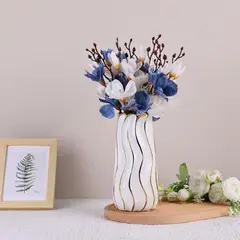 GENERICO - Florero de Céramica Blanco con bordes Dorados