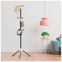 WELL BEING - Perchero de Pie Metálico 9 Ganchos Base Triangular Multiusos Organizador Color Negro