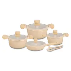VALESKA - Juego de Ollas Roca Volcánica 10pzs Crema