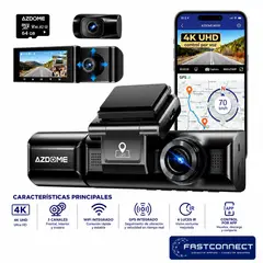AZDOME - CAMARA PARA AUTOS DASHCAM AZDOME M550 PRO 4K Triple Frontal + Interior + Trasera GPS + WiFi + 64GB
