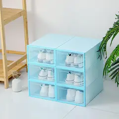 GENERICO - PACK X3 CAJA PLÁSTICA DE ZAPATO PLEGABLE APILABLE CELESTE