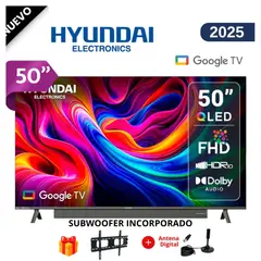 HYUNDAI - Televisor HYUNDAI 50 QLED FHD Google TV HYLED5029QFG + RACK + ANTENA