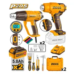 INGCO TOOLS - KIT PISTOLA DE CALOR PANTALLA LCD 2000W + PISTOLA DE CALOR INGCO 20V + 2 BATERÍAS 5.0AH COSLI250801