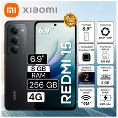 XIAOMI - Celular Xiaomi Redmi 15 6.9"  Pulg. 8GB RAM 256GB Xiaomi HyperOS 2 - Negro Ocaso