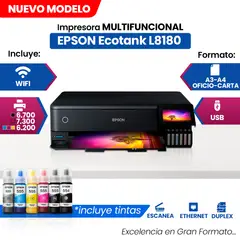 EPSON - Impresora Multifuncional de tinta Epson EcoTank L8180 imprime escanea copia LAN Wi-Fi USB 2.0