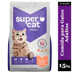 SUPERCAT - Comida para Gatos Adultos Supercat Sardina Atún Trucha 15 kg