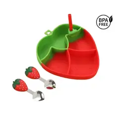 GENERICO - Kit de alimentación de Silicona con cubiertos de acero inoxidable modelo Fresa
