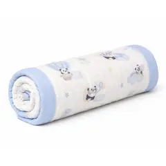 CERDITA - Manta Muselina para Bebé 4 Capas con ribete 100% algodón - oso polar celeste