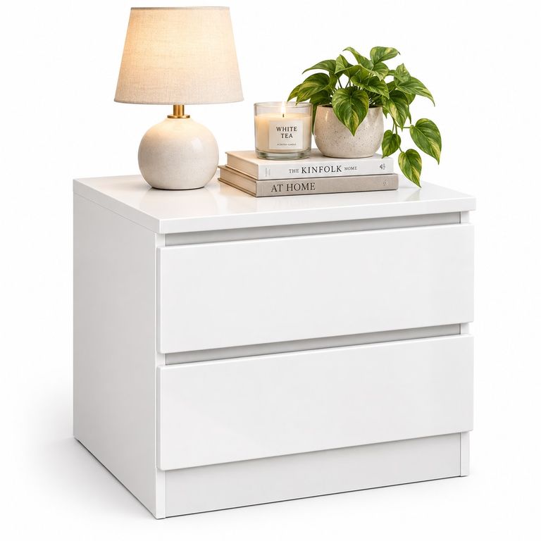 Mesa de Noche Moderna de 2 Cajones – Compacta y Funcional