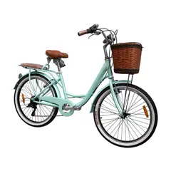 GENERICO - Bicicleta Vintage Aro 24 con Cambios Shimano y Canasta Amplia – Verde