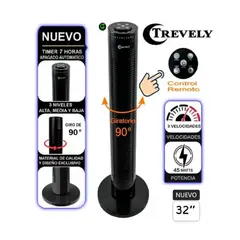 TREVELY - Ventilador Torre VT-145 32” con Control Remoto - Negro