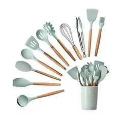 GENERICO - SET DE CUCHARONES EN SILICONA Y MADERA