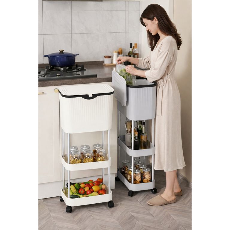 Carrito Organizador Cocina 3 Niveles Tapa Superior Ruedas Giratorias Ahorro Espacio Multifuncional