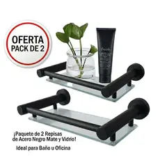GENERICO - PACK 2 REPISAS DE ACERO INOXIDABLE 40cm NEGRO MATE