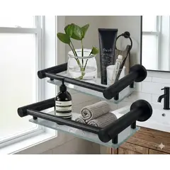 GENERICO - PACK 2 REPISAS DE ACERO INOXIDABLE 30cm NEGRO MATE