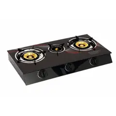 GENERICO - Cocina Gas 3 Hornillas Alta Potencia Vidrio Negro Parrillas Resistentes Compacta Funcional Portátil