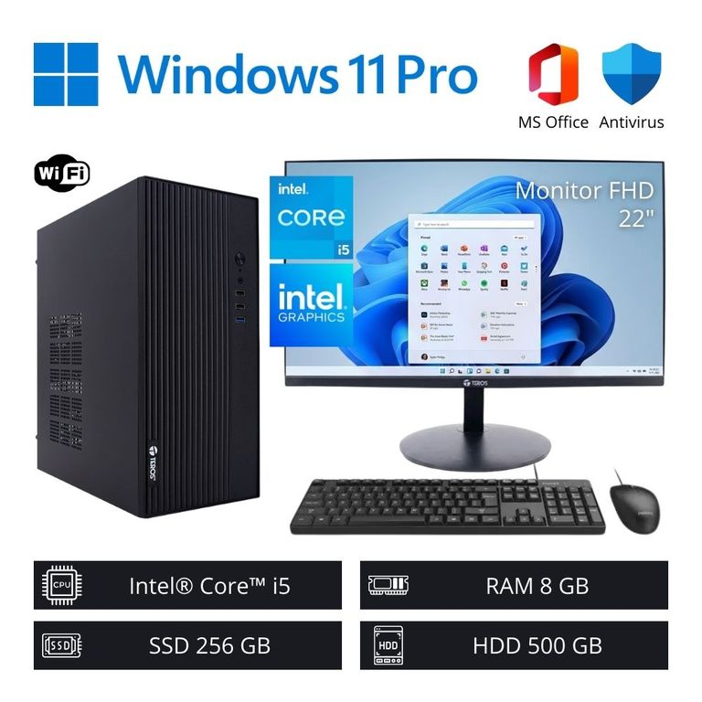 Computadora PC Intel Core i5 3,30 GHz 8GB RAM 256GB SSD 500GB HDD + Monitor 22" FHD WiFi