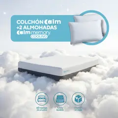 CALM - Pack Colchón Lite de Memory Foam 2 Plazas + 2 Almohada Memory Cooling
